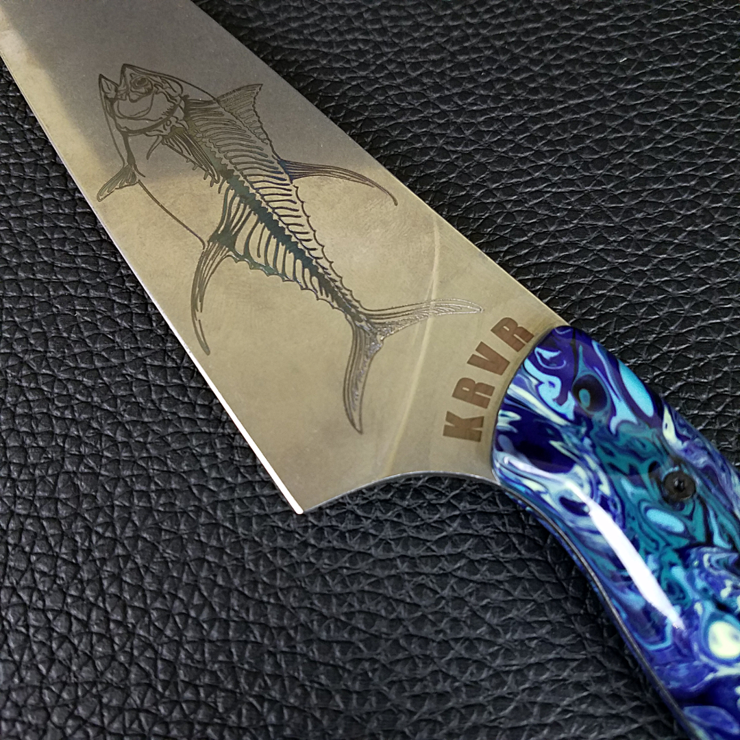 Damascus Steel 8 Chef Knife With Blue Resin Handle 