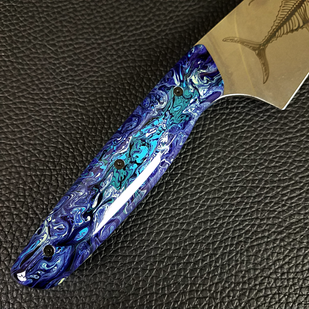 Chef's knife 8 inch Deep Blue, Damascus knife