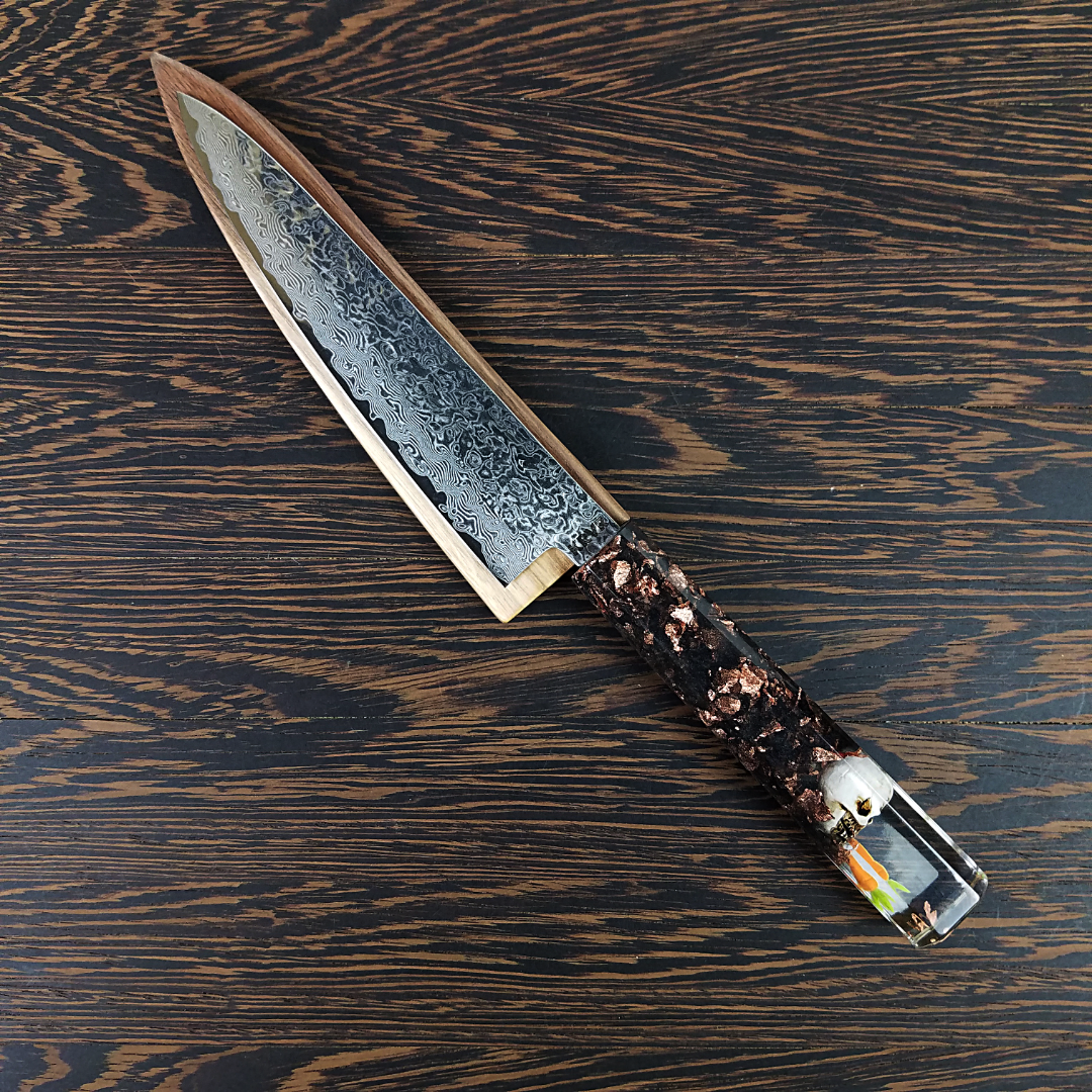 Father Time [Gold] - 210mm (8.25in) Sunray Damascus Gyuto Chef